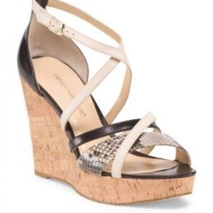 Carmen Marc Valvo Leather Sabina Wedge, Size 39,